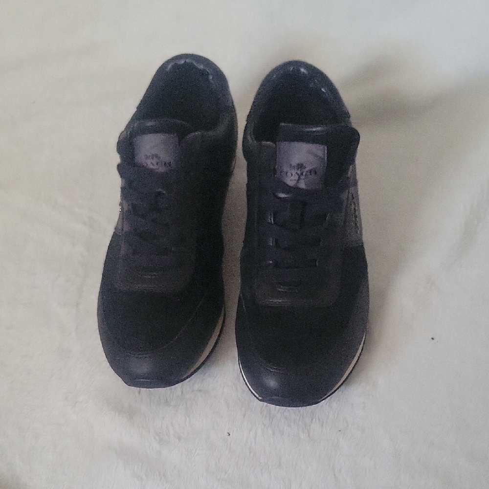 Coach Raylen Sneakers Women 8.5B Black Leather Suede Athletic Lace Up Shoes - Picture 2 of 16